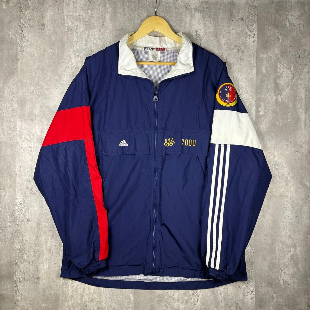 Vintage Adidas‎ USA 2000 Olympic Windbreaker Jacket Medium Navy Blue Red White